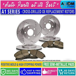 brake disc rotor [�t�����g +���A�L�b�g]�v���~�A���N���X�h�����h - 4�f�B�X�N�u���[�L���[�^�[+8�Z�~���b�g�B�u���[�L�p�b�h [Front+Rear Kit]Premium Cross Drilled-4 Disc Brake Rotors +8 Semi-Met. Brake Pad�y���s