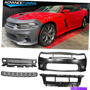 CO GAp[c tBbg15-22[dtgop[w/ srtX^C㉺OtHOCgJo[ Fits 15-22 Charger Front Bumper w/ SRT Style Upper Lower Grille Foglight Cover