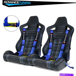 CO GAp[c jo[TĐ\ȃubN[VOV[gu[yX +fAXC_[obNxgx2 Universal Reclinable Black Racing Seat Blue Plaid + Dual Slider Buckle Belt x2