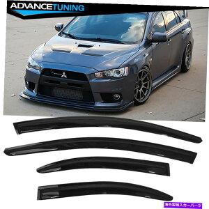 海外製 エアロパーツ 適合08-17三菱ランサーアクリル窓バイザーレインサンガード4pc Fits 08-17 Mitsubishi Lancer Acrylic Window Visors Rain Sun Guard 4Pc