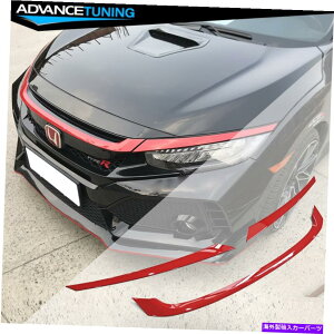 CO GAp[c tBbg16-21z_VrbN^CvRX^Cbhtgop[Og3PCZbg-ABS Fits 16-21 Honda Civic Type R Style Red Front Bumper Grille Trim 3Pc Set - ABS