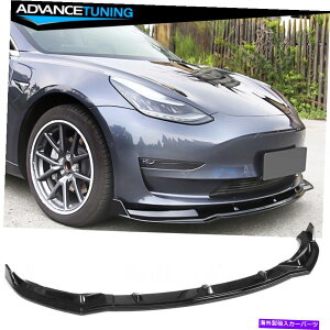 CO GAp[c tBbg17-22eXf3CRtgop[bv3PCZbgPP-OXubN Fits 17-22 Tesla Model 3 IKON Front Bumper Lip 3PC Set PP - Gloss Black