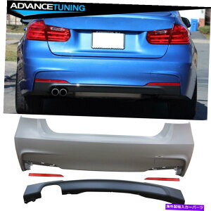 CO GAp[c 12-18 BMW F30 328I MTECHAop[Jo[fBt[U[cC}t[VOAEg Fits 12-18 BMW F30 328i MTech Rear Bumper Cover Diffuser Twin Muffler Single Out