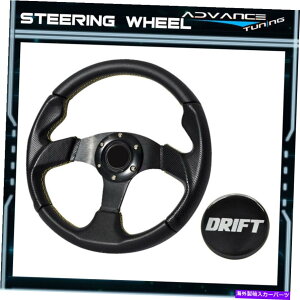 CO GAp[c jo[T320mmubNCG[Xeb`PVC[VOX|[cXeAOzC[htg Universal 320MM Black Yellow Stitch PVC Racing Sports Steering Wheel Drift