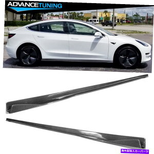 CO GAp[c tBbg17-22eXf3TChXJ[ggbJ[plJ[{t@Co[vg Fits 17-22 Tesla Model 3 Side Skirt Extension Rocker Panel Carbon Fiber Print