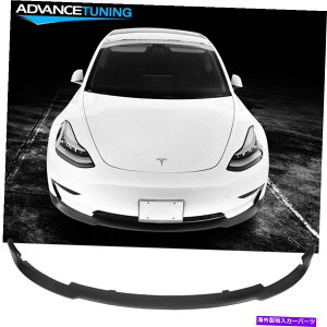 海外製 エアロパーツ 17-22テスラモデル3フロントバンパーリップスポイラーマットブラック-PP Fits 17-22 Tesla Model 3 Front Bumper Lip Spoiler Matte Black - PP
