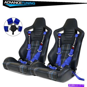 CO GAp[c jo[TĐ\ȃubN[VOV[gu[yX +fAXC_[JbNxgx2 Universal Reclinable Black Racing Seat Blue Plaid + Dual Slider Cam-lock Belt x2