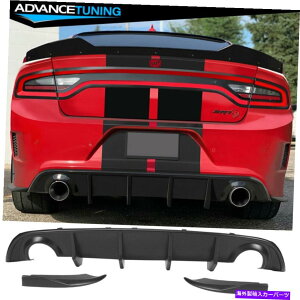 海外製 エアロパーツ フィット15-22ダッジチャージャーSRT V2スタイルリアディフューザーと2PCサイドエプロンマットブラック Fits 15-22 Dodge Charger SRT V2 Style Rear Diffuser & 2PC Side Apron Matte Black