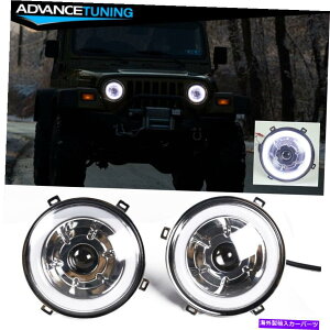 CO GAp[c 97-16W[vO[7 "C`n[GWFACYLEDvWFN^[wbhCgubN Fits 97-16 Jeep Wrangler 7" Inch Halo Angel Eyes LED Projector Headlights Black