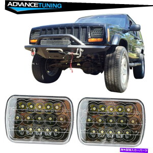 CO GAp[c 7C`XNGA15[Wp[LEDubNNwbhvwbhCg2PC 7 INCH SQUARE 15 LARGE POWER LED BLACK CHROME Headlamp Headlight 2PC