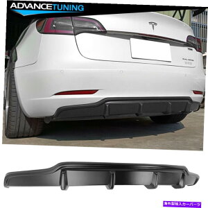 CO GAp[c 17-22eXf3hVX^CAop[fBt[U[l^obv Fits 17-22 Tesla Model 3 Unpainted V Style Rear Bumper Diffuser Spoiler Lip