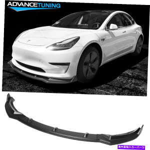 CO GAp[c tBbg17-22eXf3CRtgop[bv3pcZbgPP-}bgubN Fits 17-22 Tesla Model 3 IKON Front Bumper Lip 3PC Set PP - Matte Black