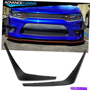 CO GAp[c tBbg15-22_bW[dSRTCRX^C}bgubNtgop[Ji[h2PCS PP Fits 15-22 Dodge Charger SRT IKON Style Matte Black Front Bumper Canards 2Pcs PP