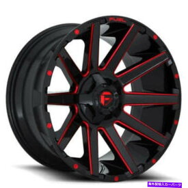 ホイール　4本セット （4）22x12燃料ホイールd643コントラ光沢ブラックwロードリム（B43）から外れたwレッドミル (4) 22x12 Fuel Wheels D643 Contra Gloss Black w Red Milled Off Road Rims (B43)