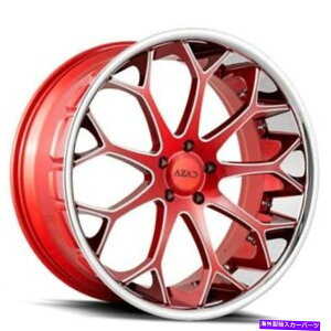 �z�C�[���@4�{�Z�b�g 24 azad�z�C�[��AZ99�L�����f�B�[���b�h�N����SS���b�v�����Ō@�킳�ꂽ�@�� 24 AZAD WHEELS AZ99 CANDY RED MILLED WITH CHROME SS LIP RIMS with drilling