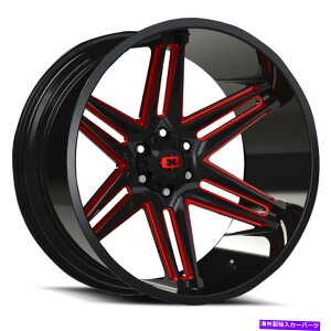 �z�C�[���@4�{�Z�b�g 24x12 Vision 363 Razor 6x5.5/6x139.7 -51�u���b�N�~�����O���b�h�z�C�[�������Z�b�g�i4�j106 24x12 Vision 363 Razor 6x5.5/6x139.7 -51 Black Milled Red Wheels Rims Set(4) 106�y���s�A���i�z