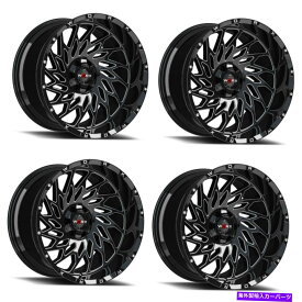 ホイール　4本セット セット4 20 "worx 820bm 20x10 5x5/ 5.5グロスブラックw/ミル付きアクセントホイール-19mmリム Set 4 20" Worx 820BM 20X10 5x5/5.5 Gloss Black w/ Milled Accent Wheels -19mm Rim