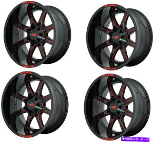 �z�C�[���@4�{�Z�b�g �Z�b�g4 20 Moto Metal Mo970 20x10�Ԃ��F����8x6.5�z�C�[��-18mm Set 4 20 Moto Metal MO970 20x10 Black Milled With Red Tint 8x6.5 Wheels -18mm�y���s�A���i�z