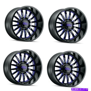 ホイール 4本セット セット4 24 "カリオフロードサミットブラック/ブルーミルドホイール24x14 8x6.5リム-76mm Set 4 24" Cali Off-Road Summit Black/Blue Milled Wheels 24x14 8x6.5 Rims -76mm