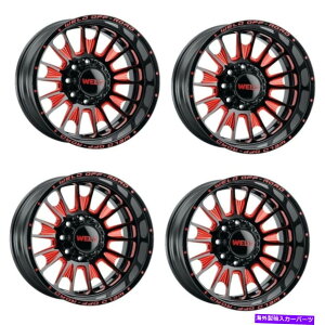 �z�C�[���@4�{�Z�b�g �Z�b�g4 20 �n�ڃI�t���[�h�X�R�[�`20x10�u���b�N�~�����O���b�h6x135/6x5.5�z�C�[�� +13mm Set 4 20 WELD Off-Road Scorch 20x10 Black Milled Red 6x135/6x5.5 Wheels +13mm�y���s�A���i�z