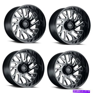 zC[@4{Zbg Zbg4 24 "Tuff T4B GLOSS BLACK MILLESX|[N24x14 6x5.5zC[-72mmgbN Set 4 24" Tuff T4B Gloss Black Milles Spokes 24x14 6x5.5 Wheels -72mm Truck Rims