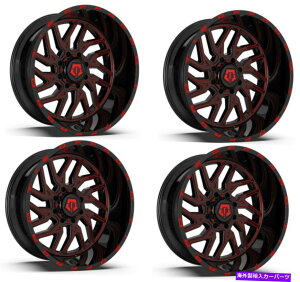 ホイール 4本セット セット4 22 "TIS 544BMR 22x12 8x170グロスブラックレッドミリングアクセントホイール-44mm Set 4 22" TIS 544BMR 22x12 8x170 Gloss Black Red Milled Accents Wheels -44mm