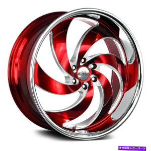 �z�C�[���@4�{�Z�b�g Strada Retro 6�z�C�[��24x10�i24�A6x135�A87.1�j4�̐Ԃ������Z�b�g Strada RETRO 6 Wheels 24x10 (24, 6x135, 87.1) Red Rims Set of 4�y���s�A���i�z