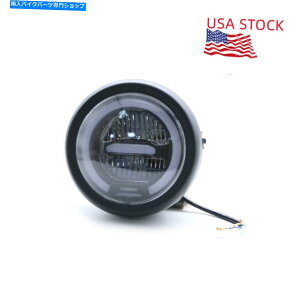 Headlight 12V�I�[�g�o�C���g���u���b�NLED�w�b�h���C�g�����vHI/LO�r�[���w�b�h���C�g�J�t�F���[�T�[ 12V Motorcycle Retro Black LED Headlight Lamp Hi/Lo Beam Head Light Cafe Racer�y���s�A���i�z