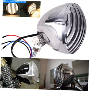 Headlight �n�[���[�`���b�p�[�{�o�[�J�t�F���[�T�[�p�̃I�[�g�o�C�w�b�h���C�g�w�b�h�����v�t�B���O���� Motorcycle Headlight Headlamp Finned Grill For Harley Chopper Bobber Cafe Racer�y���s�A���i�z