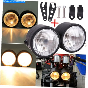 Headlight �I�[�g�o�C�c�C���f���A���_�u���w�b�h���C�g�w�b�h�����v�n�[���[�t�@�b�g�{�u�X�g���[�g�t�@�C�^�[ Motorcycle Twin Dual Double Headlight Headlamp For Harley Fat Bob Street Fighter�y���s�A���i�z