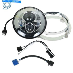 Headlight c[O[hLOp̃A_v^[}EgOt7 "LEDvWFN^[NwbhCg 7" LED Projector Chrome Headlight with Adapter Mount ring For Touring Road King