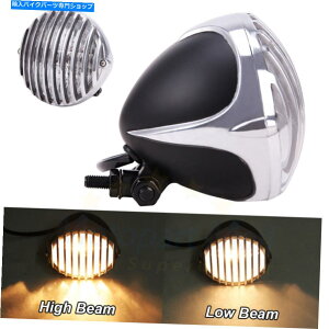 Headlight ouwbhCgwbhvtB̌YOn[[{o[N[U[JtF[T[ Bulb Headlight Headlamp Finned Prison Grill For Harley Bobber Cruiser Cafe Racer