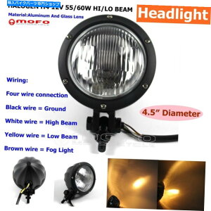 Headlight �u���b�N�V�F�����B���e�[�W�w�b�h���C�g4.5in H4�n�[���[�_�C�i�p�̃N���A�����Y���E���h�w�b�h�����v Black Shell Vintage Headlight 4.5in H4 Clear Lens Round Headlamp For Harley Dyna�y���s�A���i�z