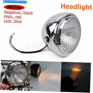 Headlight n[[_Ci\tgAC{o[`bp[JtF[T[pNOwbhCgv Chrome Grill Headlight Lamp For Harley Dyna Softail Bobber Chopper Cafe Racer