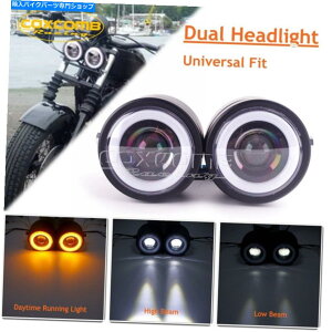 Headlight \tgAĈ߂̃I[goCfAcCwbhCgw/drl 1986-13 flstf{uo[JtF[T[ Motorcycle Dual Twin Headlight w/DRL For Softail 1986-13 FLSTF Bobber Cafe Racer