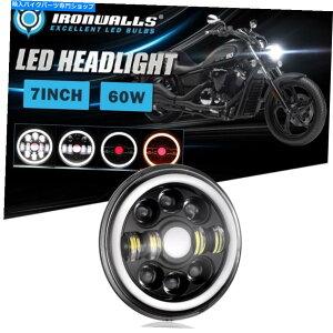Headlight LEDwbhCgHI-LOr[bhX|bg}nI[goC̃GWFAC7 " 7" in LED Headlight Hi-Lo Beam Red Spot DRL Angel Eye for Yamaha Motorcycle