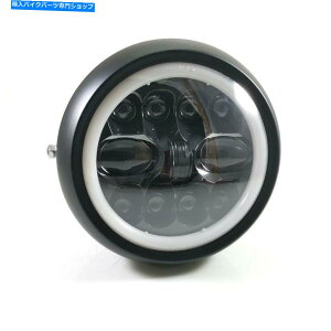 Headlight 7�C���`�u���b�N�n���[�G���W�F�����[�h�w�b�h���C�g�v���W�F�N�^�[���E���h�w�b�h�����v�J�t�F���[�T�[ 7 Inch Black Halo Angel Eyes LED Headlight Projector Round Headlamp Cafe Racer�y���s�A���i�z
