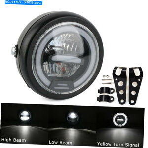 Headlight �I�[�g�o�C6.5 LED HI/ LO�r�[��DRL�w�b�h���C�g�t���J�t�F���[�T�[�p�̃u���P�b�g�t�� Motorcycle 6.5 LED Hi/Lo Beam DRL Headlight w/ Bracket For Cafe Racer Bobber�y���s�A���i�z