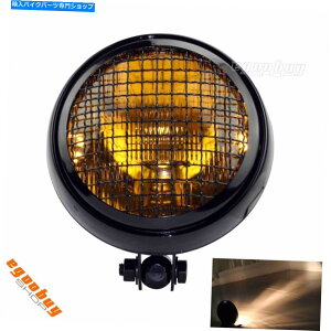 Headlight �C�G���[�����Y5.75 ���g���X�^�C���t�����g�w�b�h���C�g�J�t�F���[�T�[�p�u���b�N���b�V���O���� Yellow Lens 5.75 Retro Style Front Headlight Black Mesh Grill For Cafe Racer�y���s�A���i�z