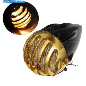 Headlight ABSubNS[htFXO??Jo[H4n[[JX^̃nQeۃwbhCg ABS Black Gold Fence Grill Cover H4 Halogen Bullet Headlight For Harley Custom