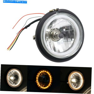 Headlight ���j�o�[�T��6.5 �o�C�N�w�b�h���C�g�w�b�h�����v +�J�t�F���[�T�[�p�̃A���o�[�n���[�����O Universal 6.5 Motorbike Headlight Head Lamp + Amber Halo Ring For Cafe Racer�y���s�A���i�z