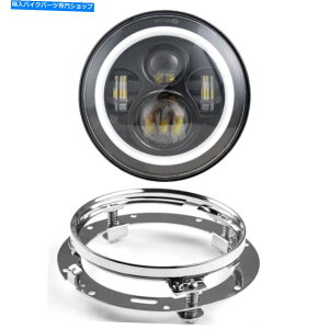 Headlight 7 "I[goCLEDn[vWFN^[ +NwbhCgtOuPbg 7" Black Motorcycle LED Halo Projector + Chrome Headlight Mounting Ring Bracket