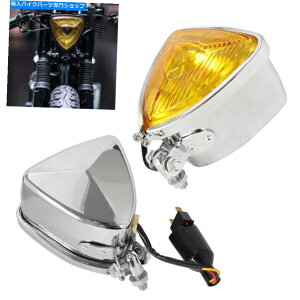 Headlight n[[`bp[{o[p̃NI[goCgCAOwbhCgtbgobN^ Chrome Motorcycle Triangle Headlight Flat Back Metal For Harley Chopper Bobber