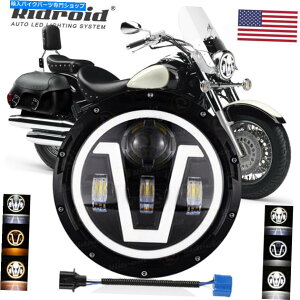 Headlight 7 '' Yamaha V-STAR XVS 650 950 1100�N���V�b�N�X�g���C�J�[��7 ''�C���`LED�n���[�w�b�h���C�g 7'' inch LED Halo Headlight for Yamaha V-Star XVS 650 950 1100 Classic Stryker�y���s�A���i�z