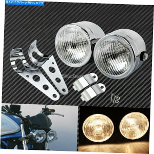 Headlight n[[ɃtBbgNcCtgwbhCgtfAX|[cXg[gt@C^[ Chrome Twin Front Headlight W/ Bracket Fit For Harley Dual Sport Street Fighter