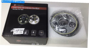 Headlight WISAMIC 5-3/ 4 5.75C`LEDVo[wbhCgw/ halo drlƃn[[ƌ݊ Wisamic 5-3/4 5.75 inch LED Silver Headlight w/ Halo DRL Compatible with Harley