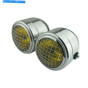 Headlight Motorycle HeadlightvfAcCObVF̃JX^AvP[V Motorycle Headlight Lamp Dual Twin Grill Mesh Yellow Custom Application