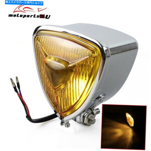 Headlight n[[`bp[JX^oCNp̃ggCAOwbhCgvFY Retro Triangle Headlight Lamp Yellow Lens For Harley Chopper Custom Motorcycle