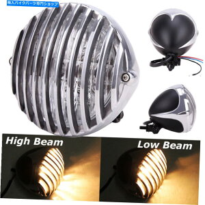 Headlight �n�[���[�`���b�p�[�{�o�[�J�t�F���[�T�[�p�̃I�[�g�o�C�w�b�h���C�g�t�B���̃O�����w�b�h�����v Motorcycle Headlight Finned Grill Head Lamp For Harley Chopper Bobber Cafe Racer�y���s�A���i�z