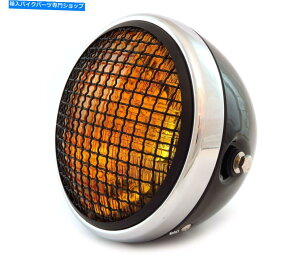 Headlight 7 "TCh}EgI[goCwbhCgtO - OXubNN}bg - Ao[ 7" Side Mount Motorcycle Headlight w/ Grill - Gloss Black Chrome Matte - Amber